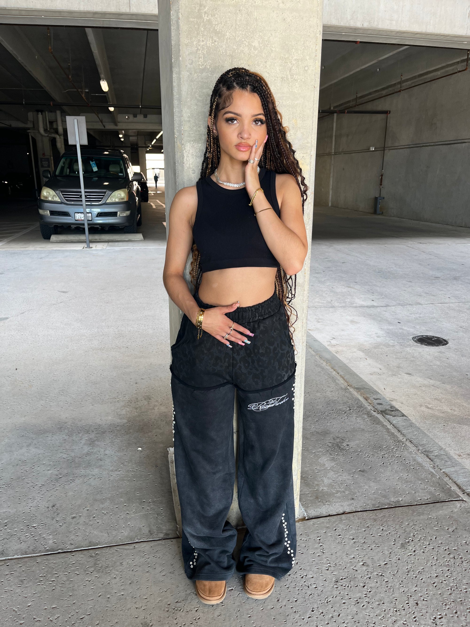 Black Leopard Sweatpants